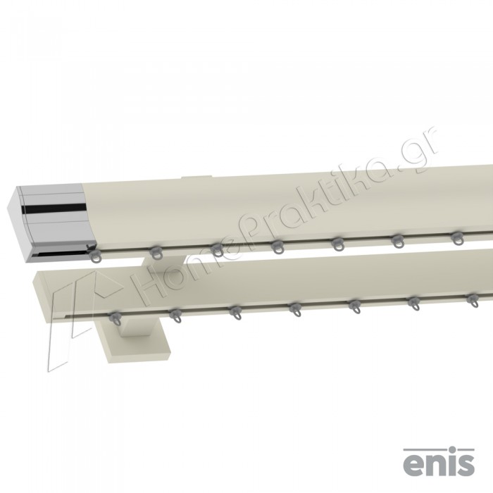 Μεταλλικός Σιδηρόδρομος Τοίχου Διπλός Προφίλ 5.3cm Enis SURF με άκρα 5cm με Σιδηρόδρομο PF σε χρώμα No30 9002-Χρώμιο