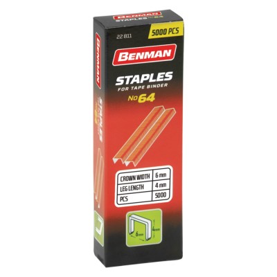 Συνδετήρες Νο 64 Για Συρραπτικό Φυτών 6mmx4mm 5.000 Τμχ BENMAN 22811