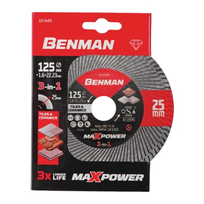 Διαμαντόδισκος Πλακιδίων 3-IN-1 Ø125mm Benman MAXPOWER 10645
