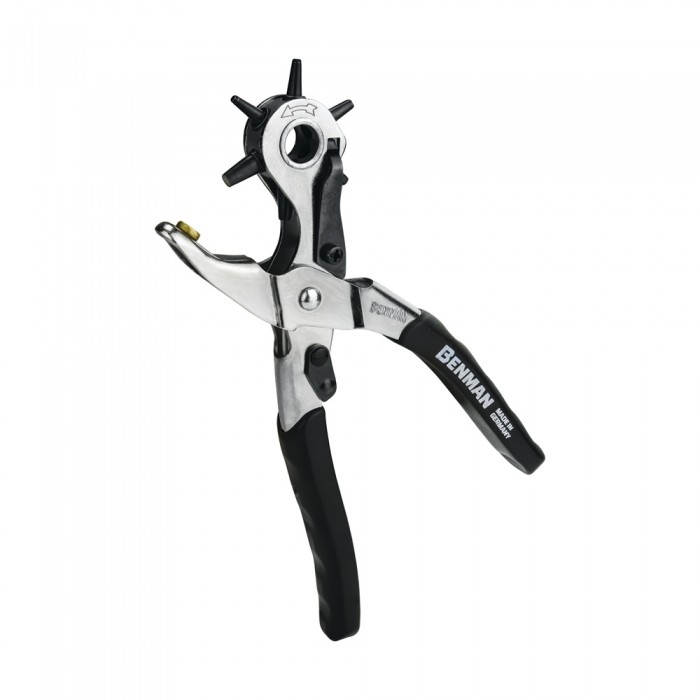 Πένσα διάνοιξης οπών BENMAN 74097 με 6 κεφαλές (2–4,5mm), υπομόχλιο για ευκολότερο τρύπημα και εργονομική λαβή. Για δέρμα, ύφασμα, καουτσούκ, μουσαμά