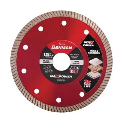 Δίσκος Διαμαντέ Κοπής Πλακιδίων Γρανίτη 125mm Benman Maxpower TURBO CUT CERAMIC 74495