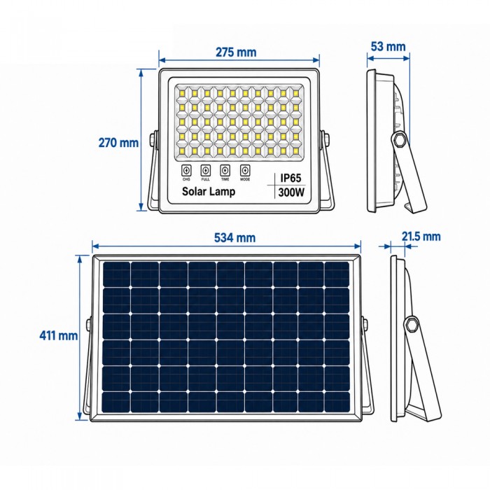 Ηλιακός Προβολέας LED 300W 2450lm 3CCT IP65 με Πάνελ 25W Μαύρος ΦOS_ME 47-00725