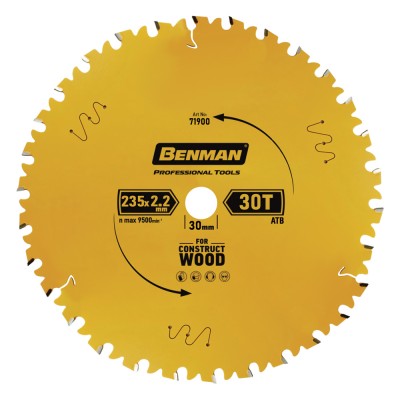 Πριονόδισκος για Δισκοπρίονο 235x2.2mm/30mm, 30T Benman Construct Wood 71900