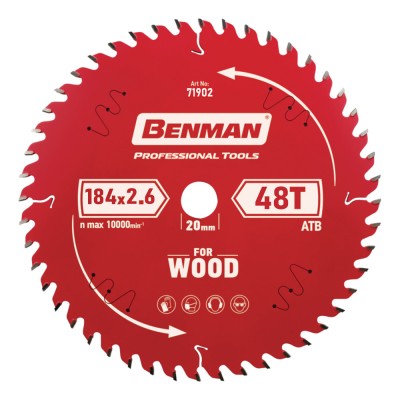 Πριονόδισκος για Δισκοπρίονο 184x2.6mm/20mm, 48T Benman Expert Wood 71902