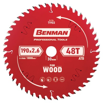 Πριονόδισκος για Δισκοπρίονο 190x2.6mm/30mm, 48T Benman Expert Wood 71903