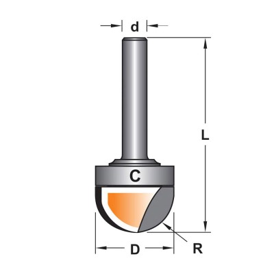 Κοπτικό εργαλείο Ρούτερ μορφής ΒΙΜΗΚΕ D=19 R=9.5 L=50 d=6.35 6013-0090191C