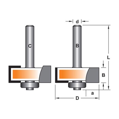Κοπτικό εργαλείο Ρούτερ μορφής ΒΙΜΗΚΕ D=25 B=12.7 a=6 L=50 d=6.35 6014-0010251