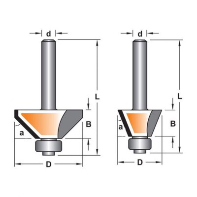 Κοπτικό εργαλείο Ρούτερ μορφής ΒΙΜΗΚΕ D=18 B=9.5 a=15 L=52.5 d=6.35 6014-005-15