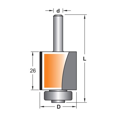 Κοπτικό εργαλείο Ρούτερ μορφής ΒΙΜΗΚΕ D=25/19 L=60 d=6.35 6014-0260251