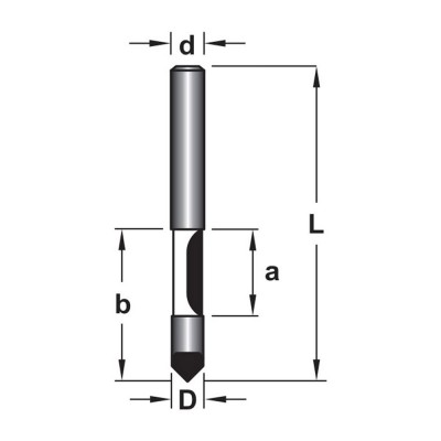 Κοπτικό εργαλείο Ρούτερ μορφής ΒΙΜΗΚΕ D=6 a=20 b=33 L=60 d=6.35 6015-0050061