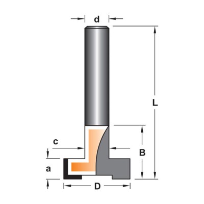 Κοπτικό εργαλείο Ρούτερ μορφής ΒΙΜΗΚΕ D=26 B=21 a=8 c=9.5 L=60 d=9.5 6015-007-0172