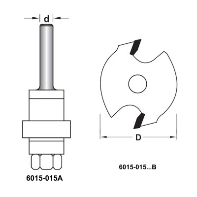 Κοπτικό εργαλείο Ρούτερ μορφής ΒΙΜΗΚΕ με Άξονα Ρούτερ d=6 mm 6015-015Α και Δισκάκι Χάραξης D=Ø40 B=1.5 6015-015015B