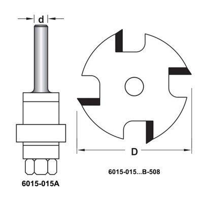 Κοπτικό εργαλείο Ρούτερ μορφής ΒΙΜΗΚΕ με Άξονα Ρούτερ d=6 mm 6015-015Α  και Δισκάκι Χάραξης D=Ø47.6 B=4.0 6015-01504-47.6