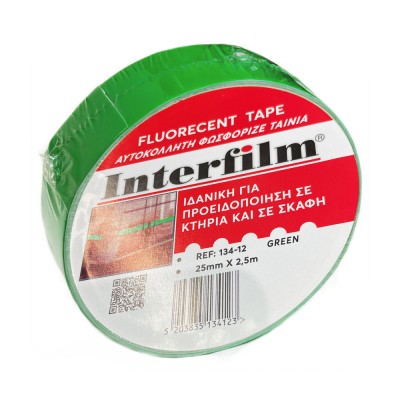Αυτοκόλλητη Φωσφοριζέ Ταινία 2.5cmx2.5m Interfilm 134-12 Πράσινη
