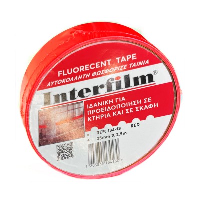 Αυτοκόλλητη Φωσφοριζέ Ταινία 2.5cmx2.5m Interfilm 134-13 Κόκκινη