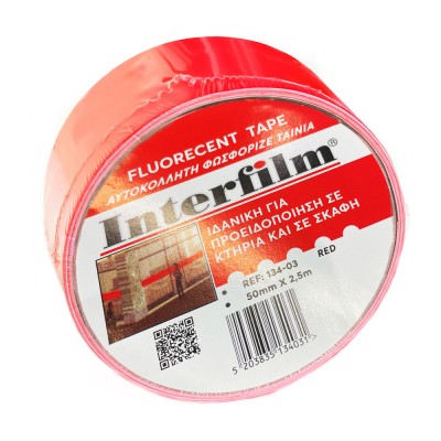Αυτοκόλλητη Φωσφοριζέ Ταινία 5cmx2.5m Interfilm 134-03 Κόκκινη