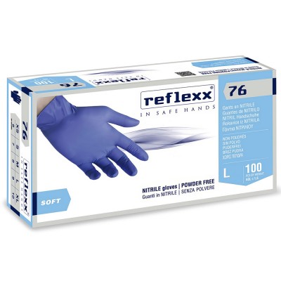 Γάντια Νιτριλίου Ιταλίας R76 Μπλε μίας χρήσεως Χωρίς πούδρα (Πακέτο 100 Tεμάχια) L REFLEXX