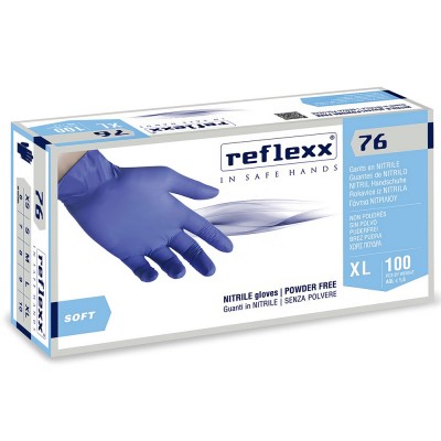 Γάντια Νιτριλίου Ιταλίας R76 Μπλε μίας χρήσεως Χωρίς πούδρα (Πακέτο 100 Tεμάχια) XL REFLEXX