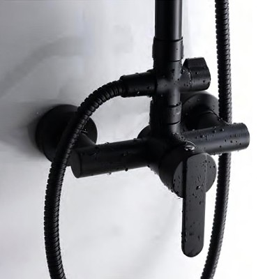 Στήλη Ντους 2 Εξόδων με Ρυθμιζόμενη Τηλεσκοπική Βέργα 95-127εκ Μαύρο Ματ IMEX ROMA BDR001/NG