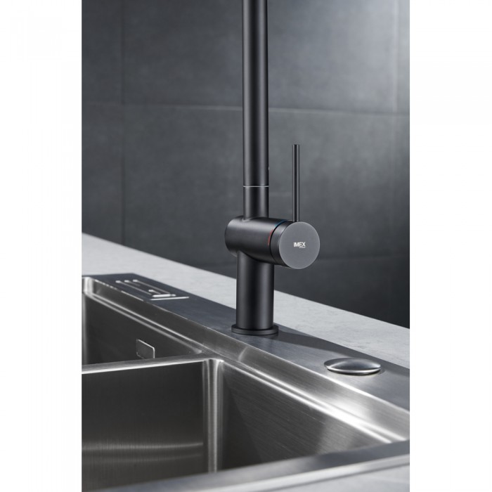 Μπαταρία Κουζίνας με Αποσπώμενο Τηλέφωνο 2 Ροών Μαύρο Ματ Imex BERNA GCE026/NG