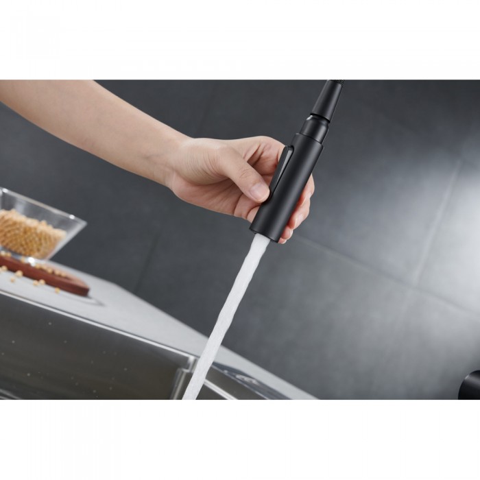 Μπαταρία Κουζίνας με Αποσπώμενο Τηλέφωνο 2 Ροών Μαύρο Ματ Imex BERNA GCE026/NG