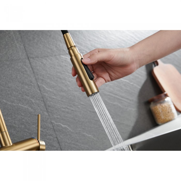 Μπαταρία Κουζίνας με Αποσπώμενο Τηλέφωνο 2 Ροών PVD Χρυσό Ματ Imex BERNA GCE026/OC