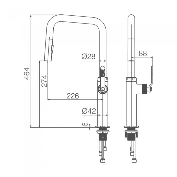 Μπαταρία Κουζίνας με Αποσπώμενο Τηλέφωνο 2 Ροών Χρωμέ Imex NIZA GCE027