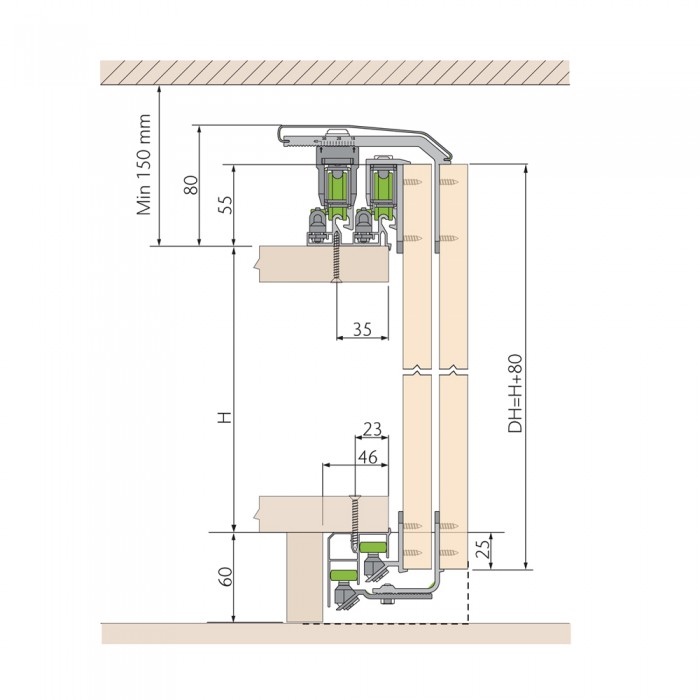 Μηχανισμός συρόμενης Τρίφυλλης ντουλάπας βαρέως τύπου OPK Ocean 1 σε Χρώμα Προφίλ Φυσικό Αλουμίνιο