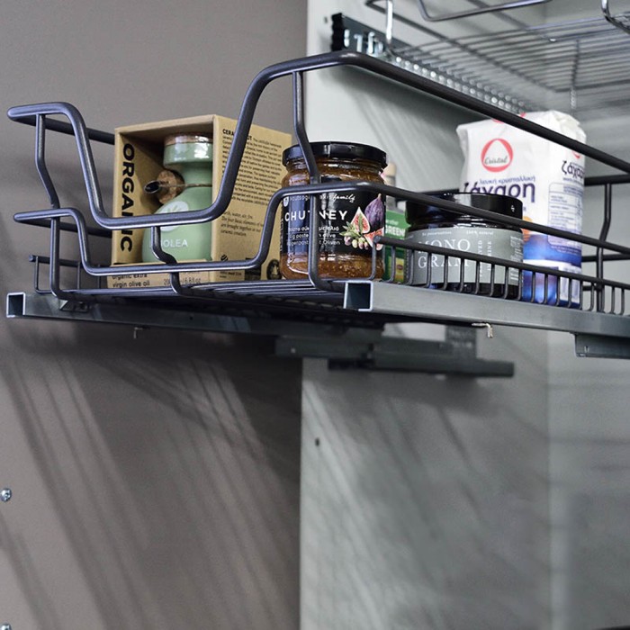 Συρμάτινο βαγονέτο κουζίνας με φρένο για κουτί με εξωτερικές διαστάσεις 30cm σε χρώμα Ανθρακί WIRE30AN