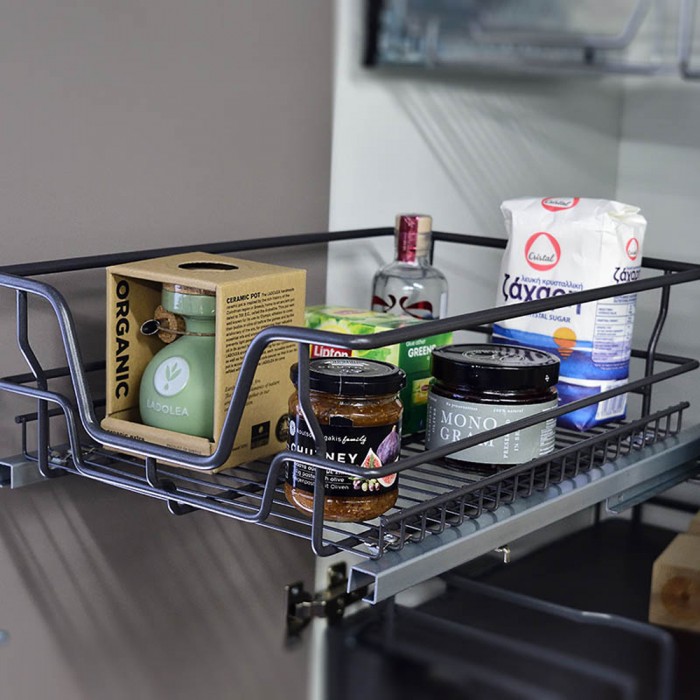 Συρμάτινο βαγονέτο κουζίνας με φρένο για κουτί με εξωτερικές διαστάσεις 45cm σε χρώμα Ανθρακί WIRE45AN