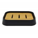 Σαπουνοθήκη πολυεστερική μαύρο με ξύλο μπαμπού  8x12.3x2.5εκ. ANKOR  812998