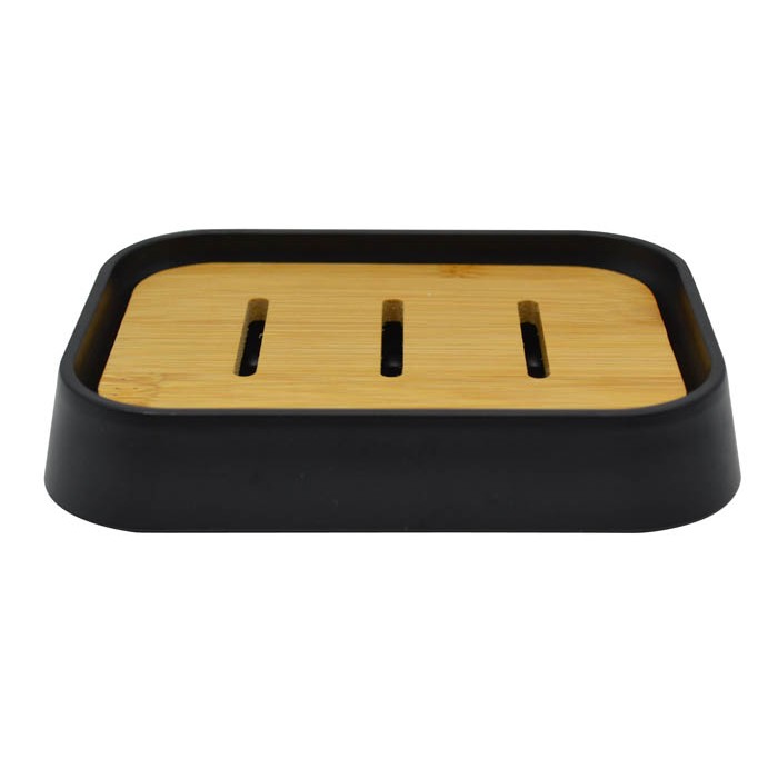 Σαπουνοθήκη πολυεστερική μαύρο με ξύλο μπαμπού  8x12.3x2.5εκ. ANKOR  812998