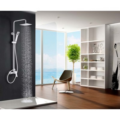 Στήλη Ντους 2 Εξόδων με Ρυθμιζόμενη Τηλεσκοπική Βέργα 93,5-130εκ Λευκό Ματ IMEX ART BDAR025/BL