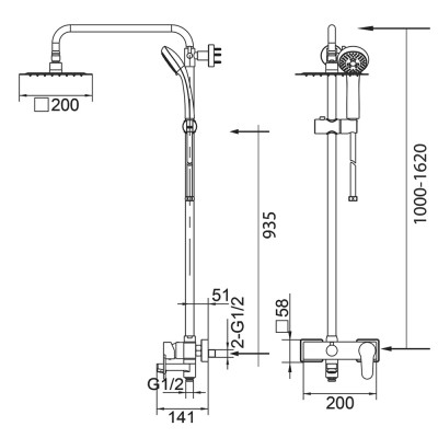 Στήλη Ντους 3 Εξόδων με Ρυθμιζόμενη Τηλεσκοπική Βέργα 100-162εκ Χρωμέ IMEX BRISTOL BDB008