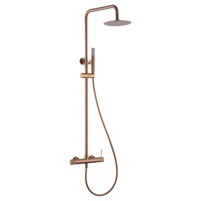 Στήλη Ντους 2 Εξόδων με Ρυθμιζόμενη Τηλεσκοπική Βέργα 95-132 εκ. PVD Ροζ Χρυσό Ματ/ Χαλκού IMEX LINE BDD038/ORC