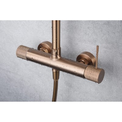 Στήλη Ντους 2 Εξόδων με Ρυθμιζόμενη Τηλεσκοπική Βέργα 95-132 εκ. PVD Ροζ Χρυσό Ματ/ Χαλκού IMEX LINE BDD038/ORC