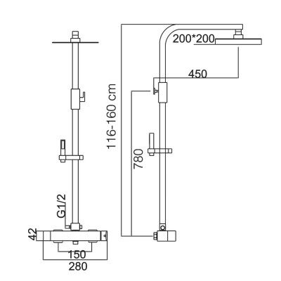 Στήλη Ντους Βαρέως Τύπου 3 Εξόδων με Ρυθμιζόμενη Τηλεσκοπική Βέργα 116-160εκ Μαύρο Ματ IMEX FIYI BDF016-B/NG