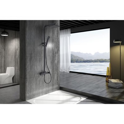 Στήλη Ντους Βαρέως Τύπου 2 Εξόδων με Ρυθμιζόμενη Τηλεσκοπική Βέργα 87-131εκ Μαύρο Ματ IMEX FIYI BDF016/NG