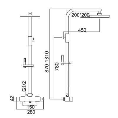 Στήλη Ντους Βαρέως Τύπου 2 Εξόδων με Ρυθμιζόμενη Τηλεσκοπική Βέργα 87-131εκ Χρωμέ IMEX FIYI BDF016