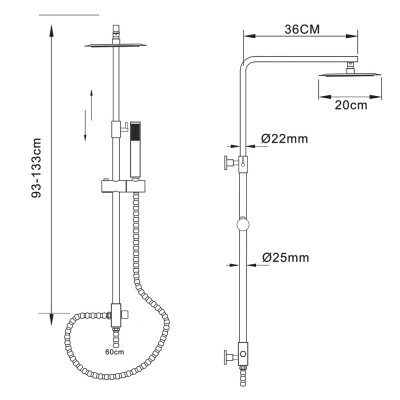 Στήλη Ντους χωρίς Μπαταρία με Τετράγωνη Κεφαλή και Τηλεσκοπική Βέργα 93-133εκ Χρωμέ IMEX MINSK BDK010