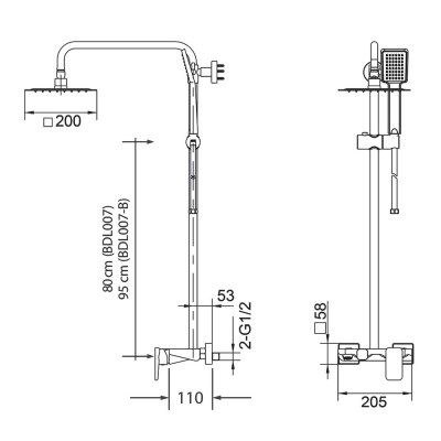 Στήλη Ντους 3 Εξόδων με Ρυθμιζόμενη Τηλεσκοπική Βέργα 102-165εκ Χρωμέ IMEX LIVERPOOL BDL007-B