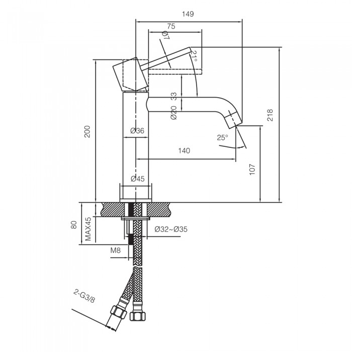 Αναμεικτική Μπαταρία Νιπτήρος Νίκελ Ματ IMEX MONZA BDM039-1NQ