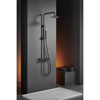 Στήλη Ντους 2 Εξόδων με Ρυθμιζόμενη Τηλεσκοπική Βέργα 88-124εκ Μαύρο Ματ IMEX MONZA BDM039/NG