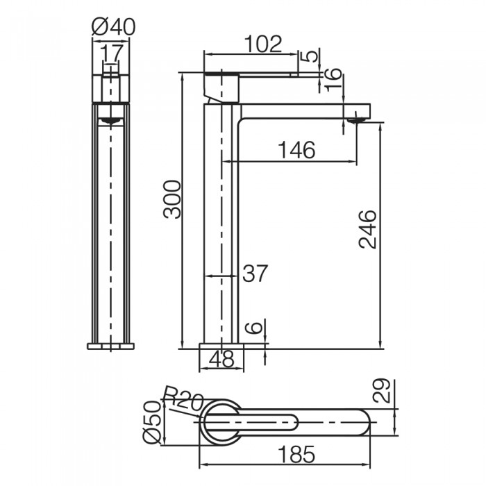 Αναμεικτική Μπαταρία Πάγκου Ψηλή Μαύρο Ματ IMEX ROMA BDR001-3NG