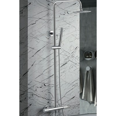 Στήλη Ντους Θερμοστατική 3 Εξόδων με Ρυθμιζόμενη Τηλεσκοπική Βέργα 115-165 εκ Χρωμέ IMEX LINE BTD038-B