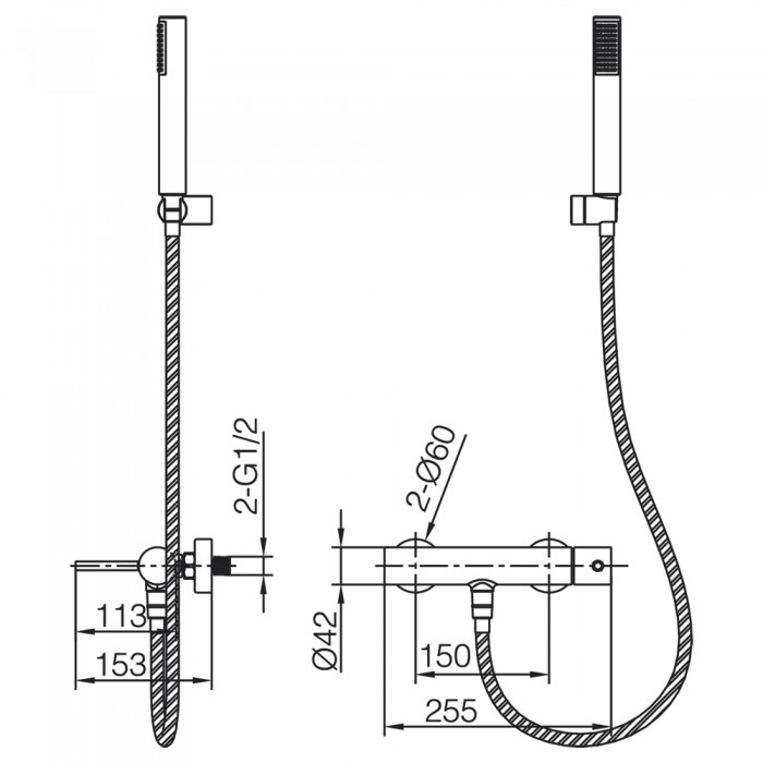 Αναμεικτική Μπαταρία Λουτρού Θερμοστατική Μαύρο Ματ IMEX GENOVA BTG053-4NG