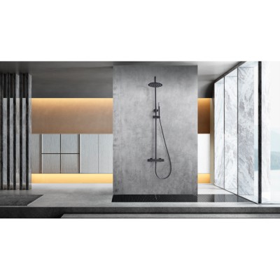 Στήλη Ντους Θερμοστατική 2 Εξόδων με Ρυθμιζόμενη Τηλεσκοπική Βέργα 88-124εκ PVD Black Gun Metal IMEX GENOVA BTG053/BGM