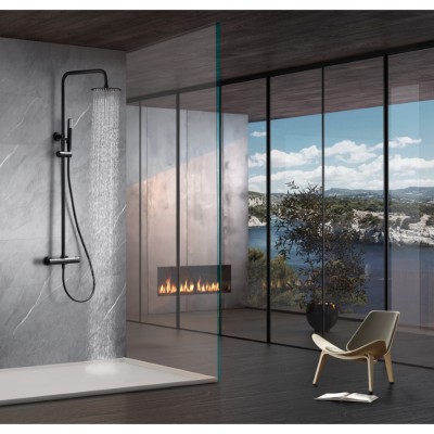 Στήλη Ντους Θερμοστατική 2 Εξόδων με Ρυθμιζόμενη Τηλεσκοπική Βέργα Μαύρο Ματ IMEX GENOVA BTG053/NG