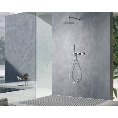 Σετ Εντοιχισμού Ντουζιέρας Θερμοστατική 2 Εξόδων με Μίκτη, Τηλέφωνο & Κεφαλή Στρόγγυλη Τοίχου Ø25εκ. Χρωμέ IMEX ASSEN GTA052