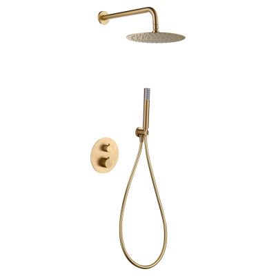 Σετ Εντοιχισμού Ντουζιέρας Θερμοστατική 2 Εξόδων με Μίκτη, Τηλέφωνο & Κεφαλή Στρόγγυλη Τοίχου Ø25εκ. PVD Χρυσό Ματ IMEX GENOVA GTG053/OC